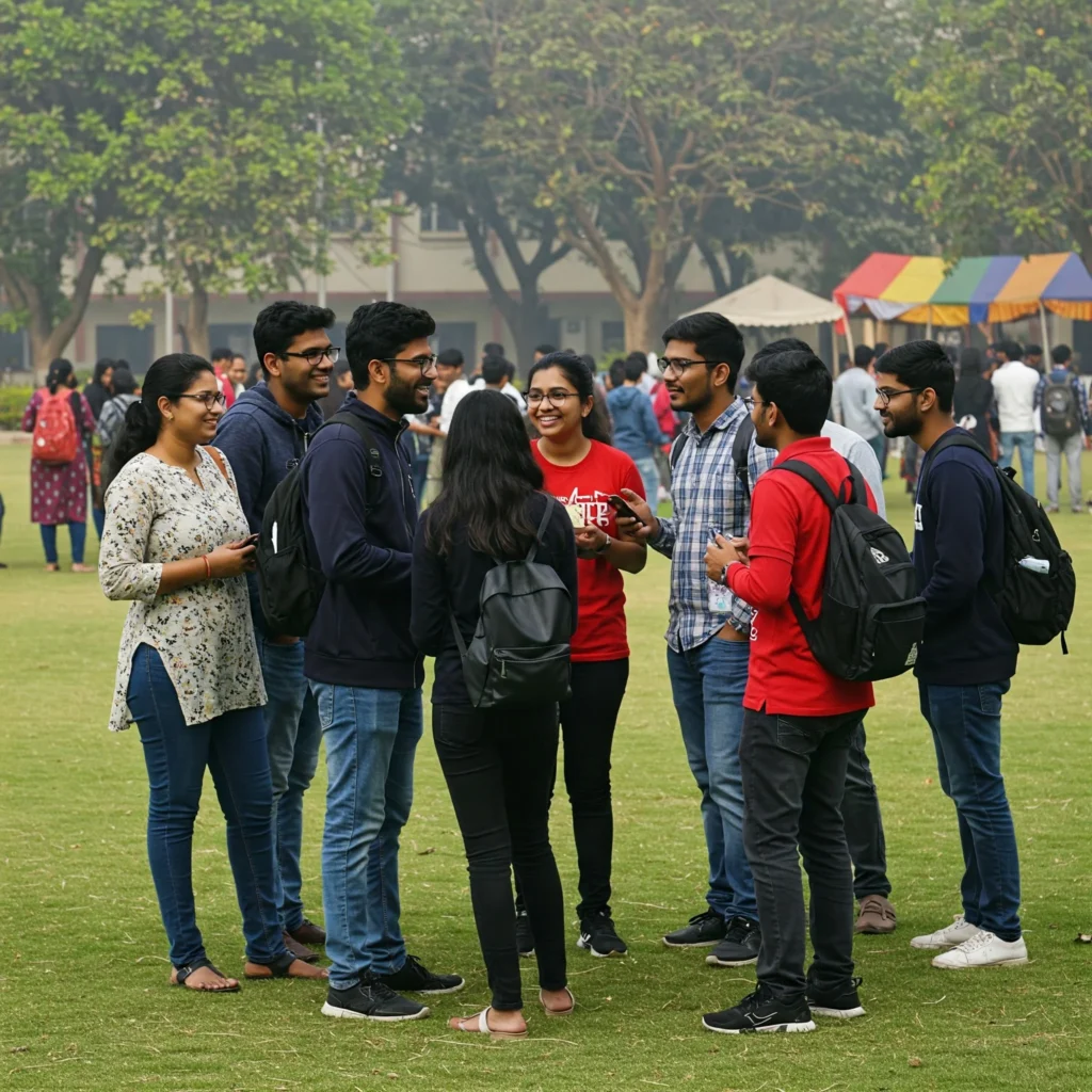 Group of students interacting with each other.