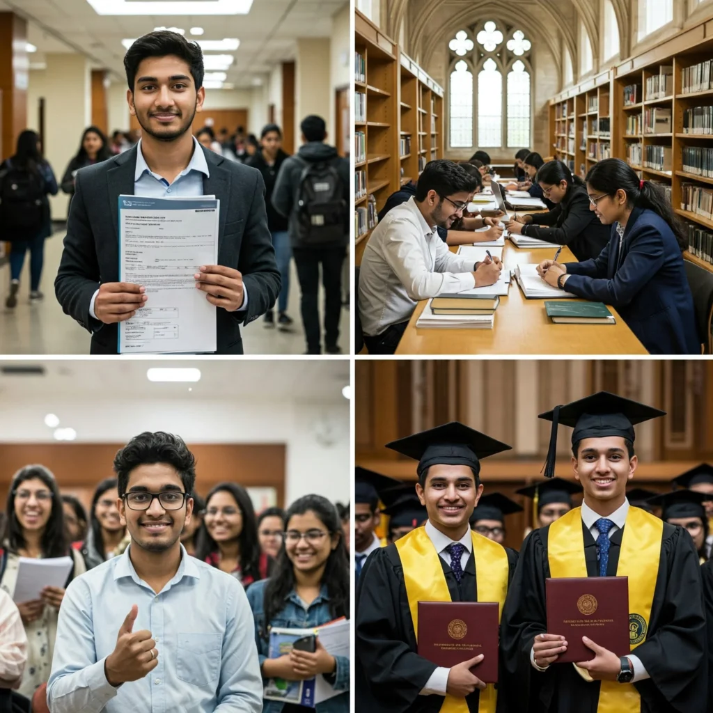 Collage showing student journey in different phases.