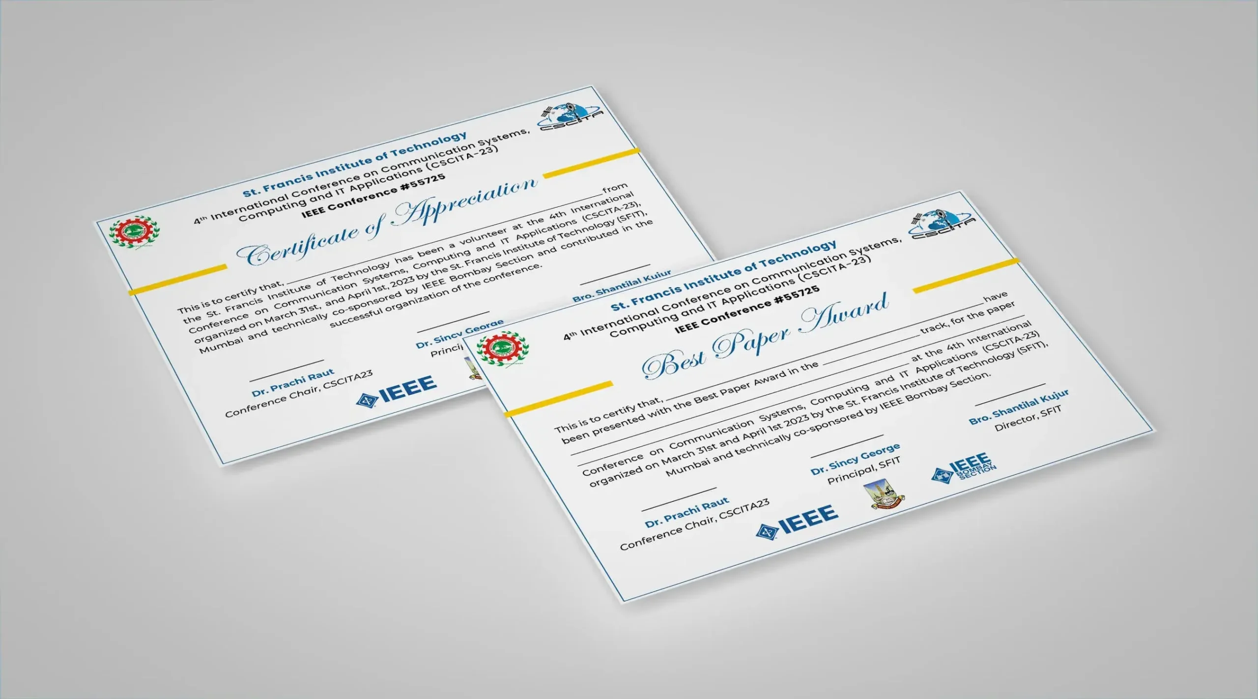Mockup showing IEEE conference certificates.