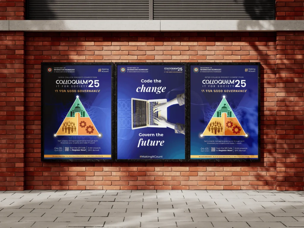 Colloquium 2025 posters put up on wall for promotion.