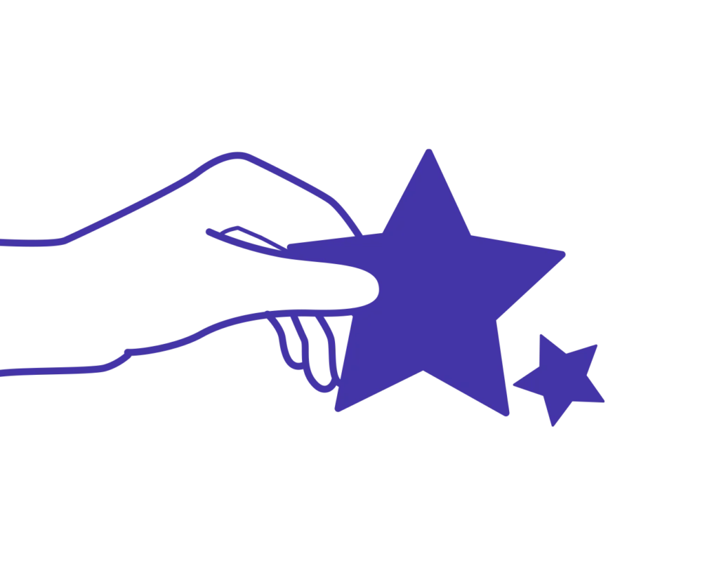 Hand holding star with another star in air made using line art style.