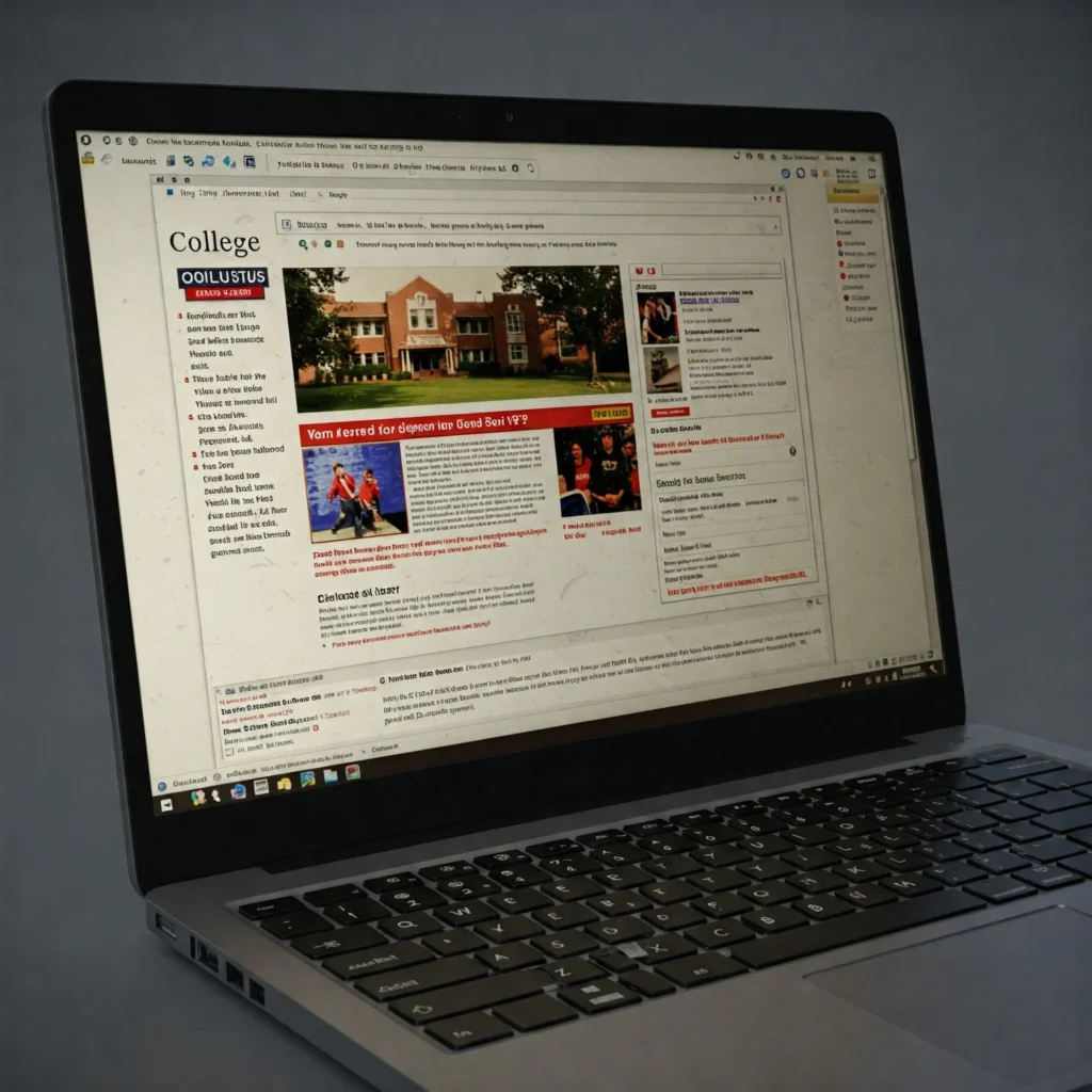 Outdated college website requiring a redesign.