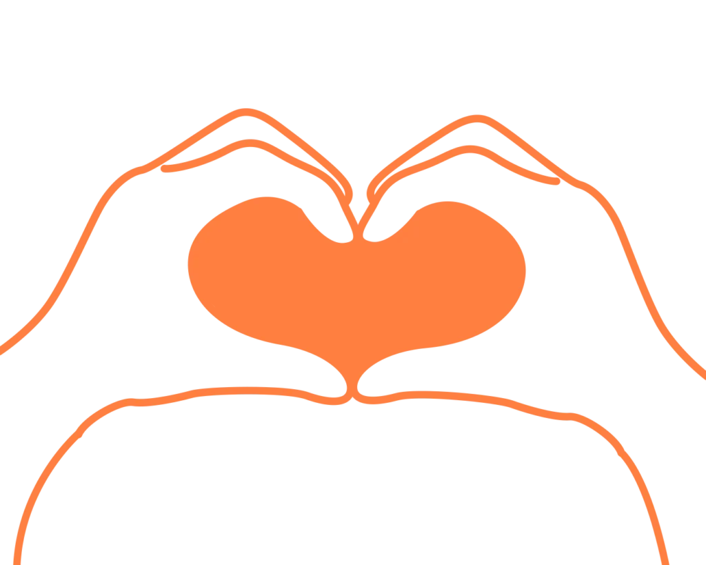 Hands making shape of heart made using line art.