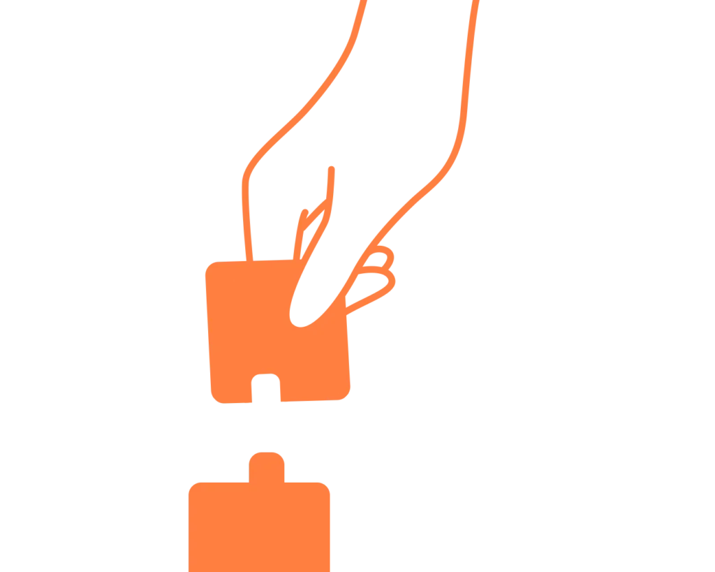 Hand placing blocks made using line art.