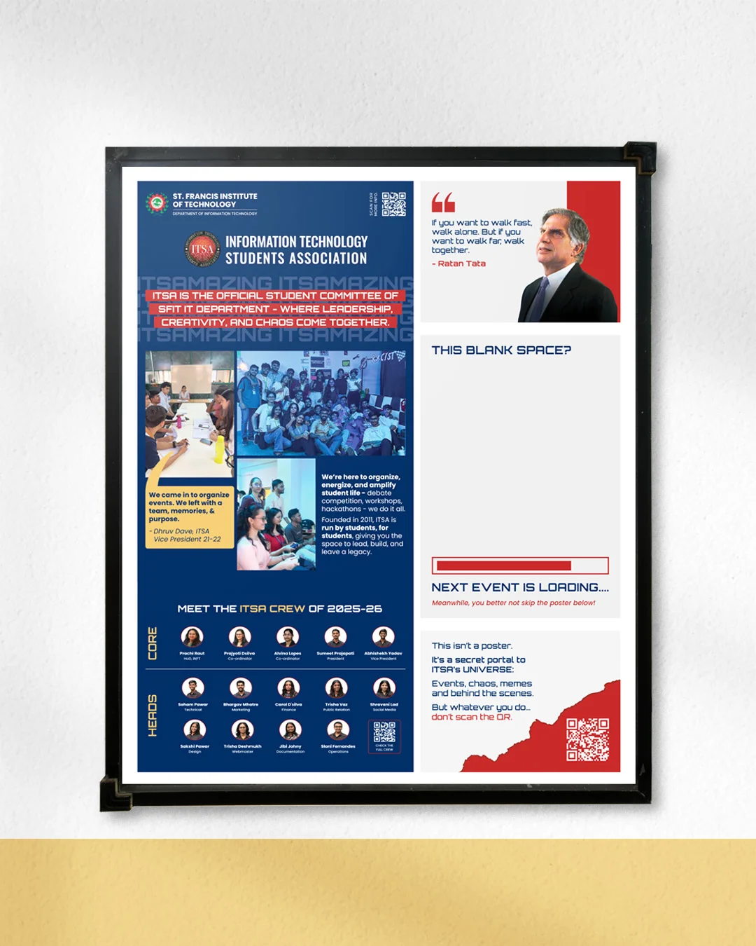 ITSA Bulletin Board showing experience design on SFIT IT floor.