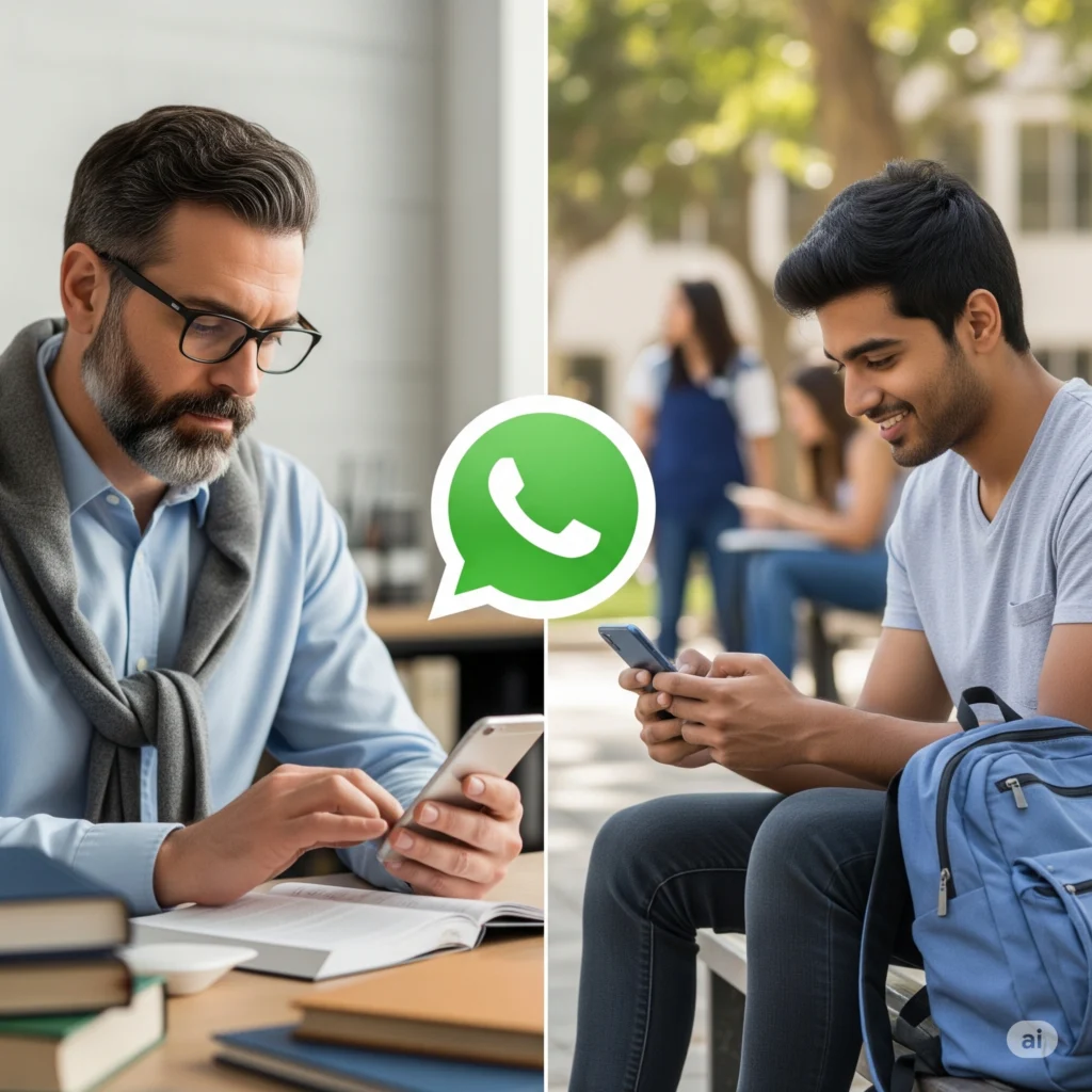 A professor and student using WhatsApp to communicate.